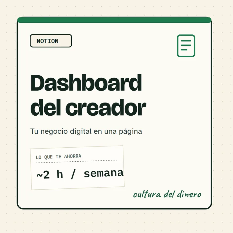 Tapa: dashboard del creador en Notion